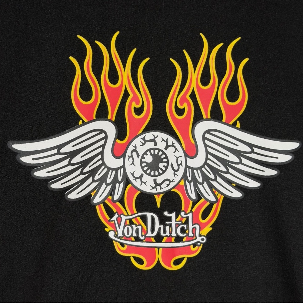 Von Dutch Black Tee with Winged Eyeball and Red-Yellow Flames - Picture 2 of 8